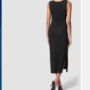 A Touch of Class (Size S/M) Black Double Slits NonWrinkle Tank Sleeve Midi Dress